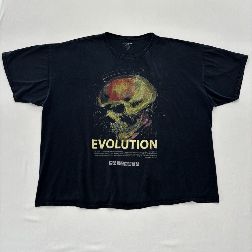 Vintage Style Evolution Skull Halo Graphic Tee Black T-Shirt Sz 3XL Mens Womens